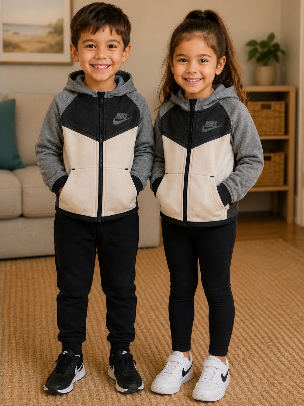 Nike Kids Beige, Black & Gray Colorblock Zip Hoodie size 6
